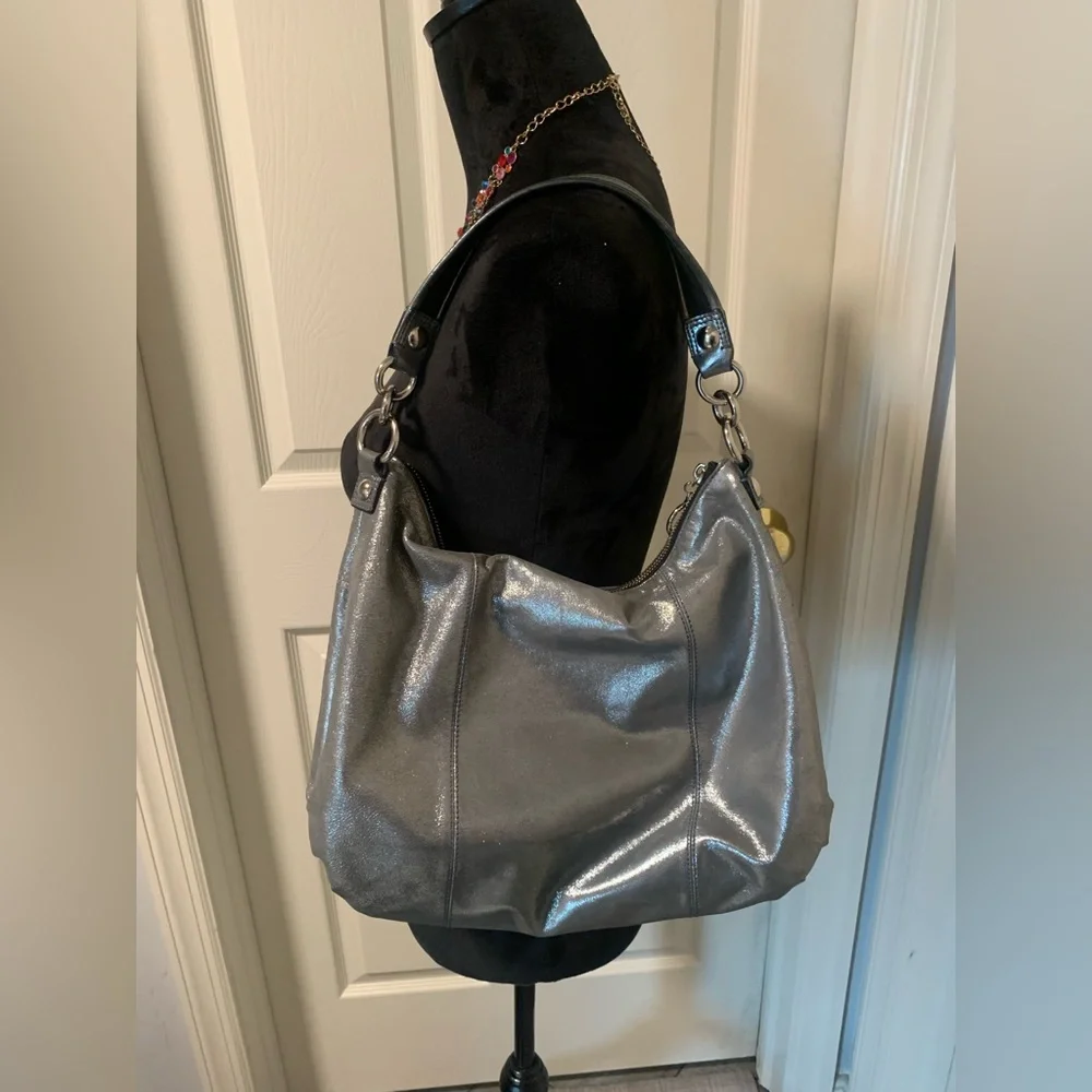 Coach Metallic Silver Poppy Hobo Bag